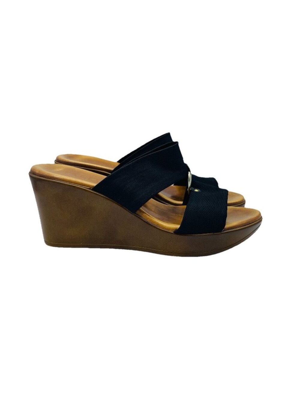 Italian Shoemakers Shoes Womens Size 8 Black Wedge Heels Sandal Slip On Comfort